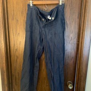 Navy blue 100% linen flare bottom pants